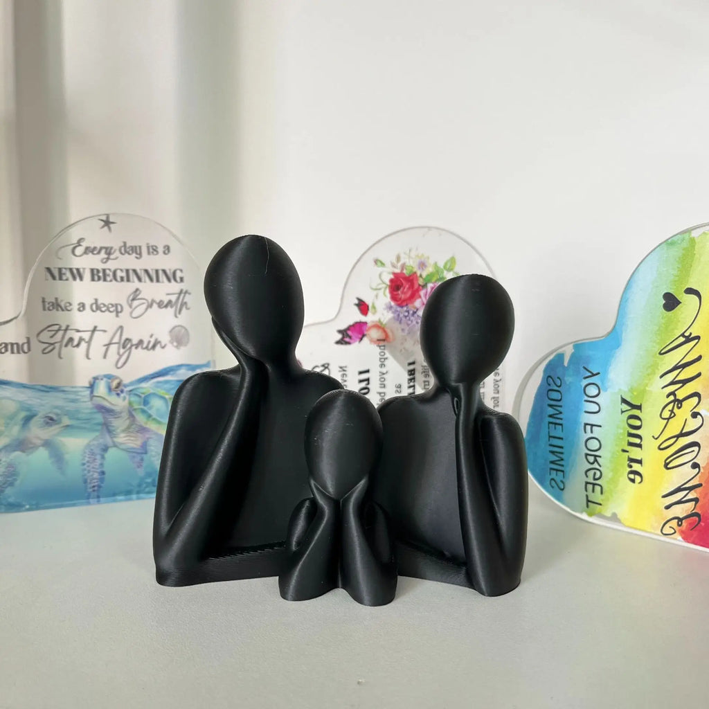 3D printing decoration for a family of three Abstract Family Figurines Set, Black & White, Home Decor Ornament