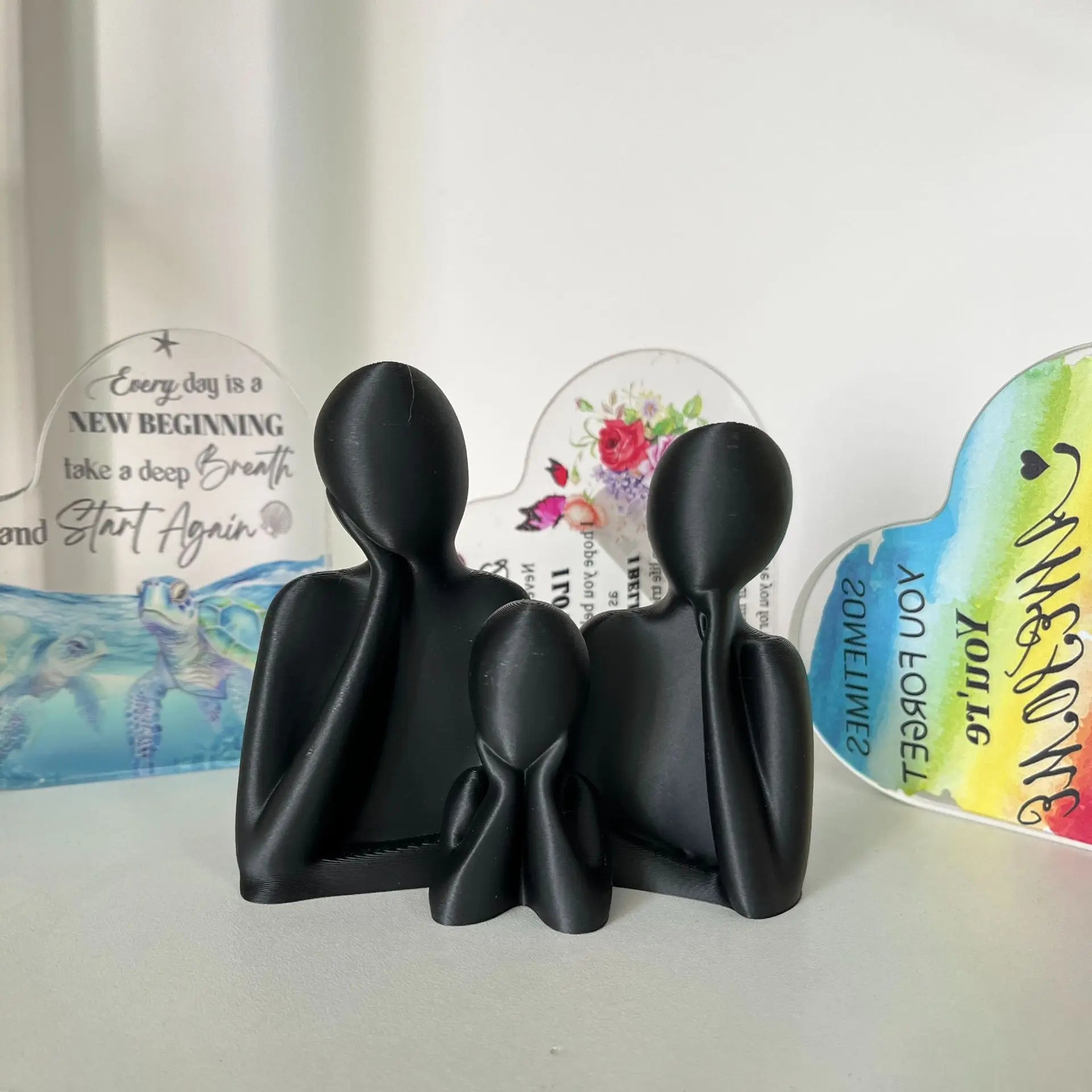 3D printing decoration for a family of three Abstract Family Figurines Set, Black & White, Home Decor Ornament