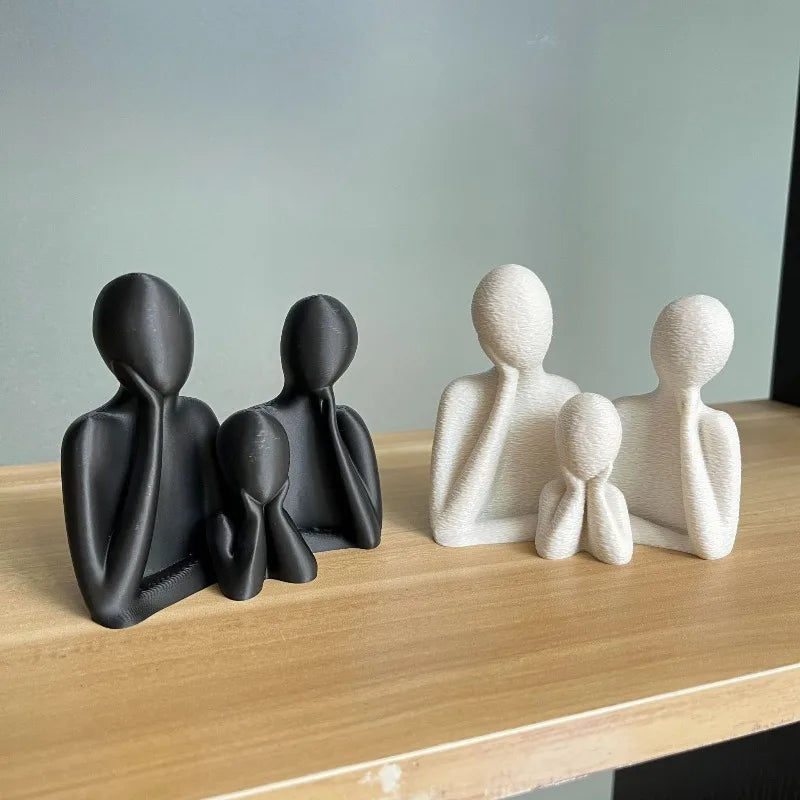 3D printing decoration for a family of three Abstract Family Figurines Set, Black & White, Home Decor Ornament