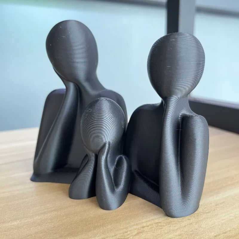 3D printing decoration for a family of three Abstract Family Figurines Set, Black & White, Home Decor Ornament