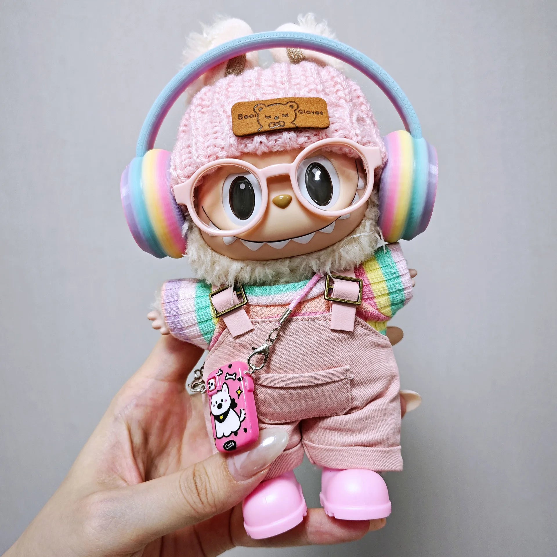Labubu Clothes Pink Overalls, Colorful Headphone Sets, Rainbow-colored Pleated Skirt Clothing, Labubu Accessories (no Dolls)