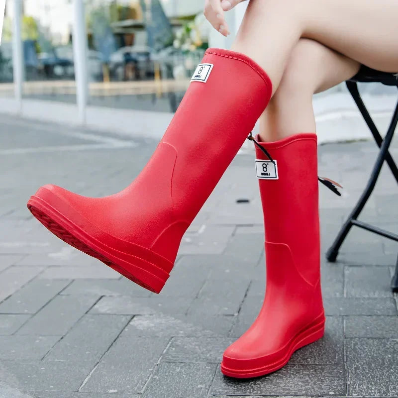 PVC Women Rain Boots Non-slip Rainy shoes for Women Long Tube Outdoor New Waterproof Women's Adult Rain Boots Work Boots Women