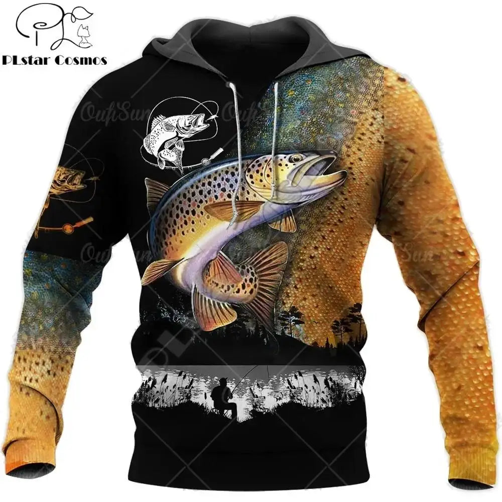 3D Fishing Printed Men's Hoodie Loose Designer Sweatshirt Spring Autumn Oversized Harajuku Y2k Clothes Long Sleeve Pullover 4XL