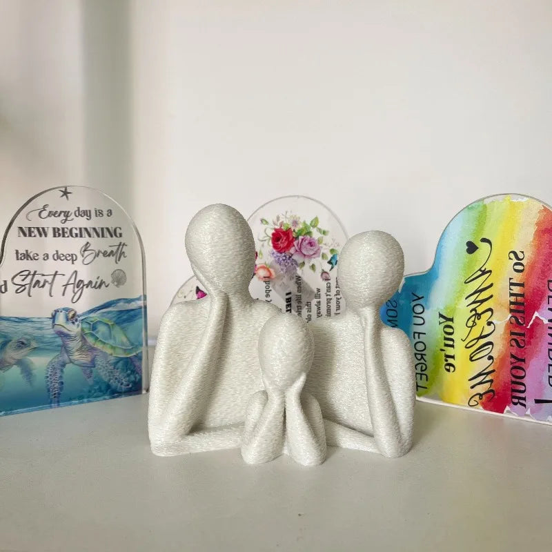 3D printing decoration for a family of three Abstract Family Figurines Set, Black & White, Home Decor Ornament