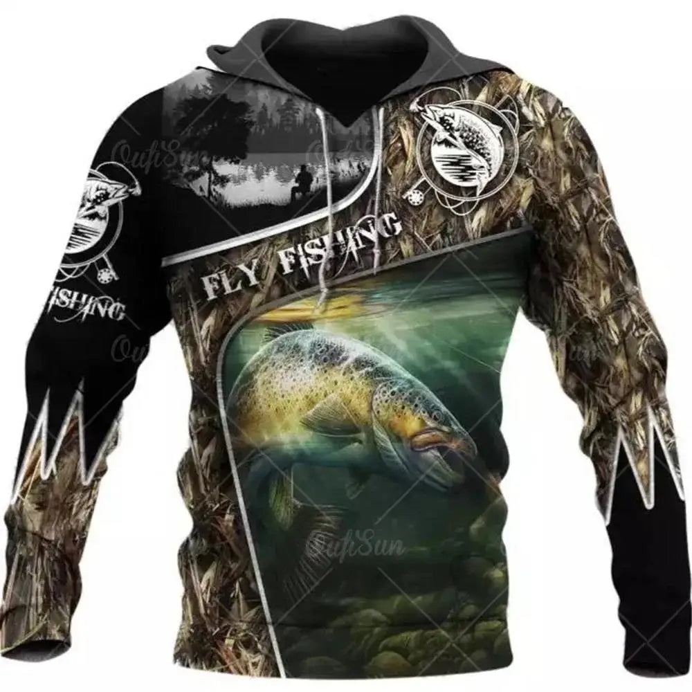 3D Fishing Printed Men's Hoodie Loose Designer Sweatshirt Spring Autumn Oversized Harajuku Y2k Clothes Long Sleeve Pullover 4XL