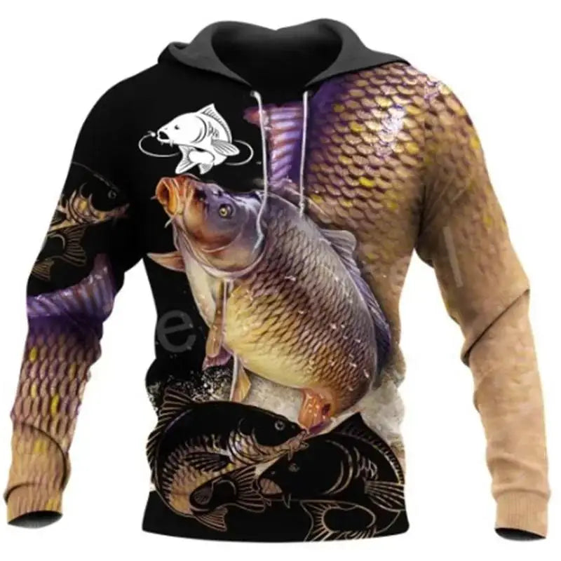 3D Fishing Printed Men's Hoodie Loose Designer Sweatshirt Spring Autumn Oversized Harajuku Y2k Clothes Long Sleeve Pullover 4XL